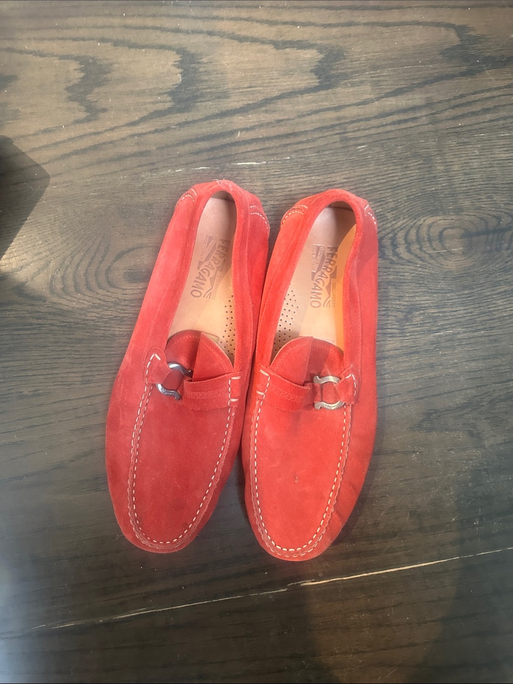 Salvatore Ferragamo Red Suede Bit Loafers